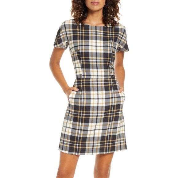 French Connection Eleanor Short Sleeved Plaid Sheath Dress Size 6 - Picture 1 of 11